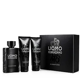Ferragamo Uomo Signature Set cadou Apă de parfum 100 ml + șampon și gel de duș 100 ml + balsam after